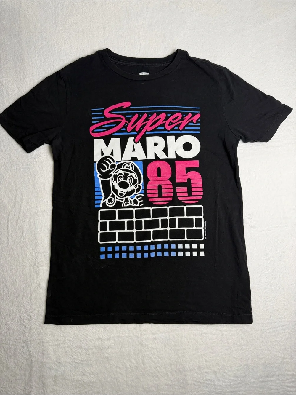 Super Mario 85 Graphic Tee - Black with Pink & Blue Print